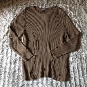 Distressed Oversized Ribbed Crew Sweater